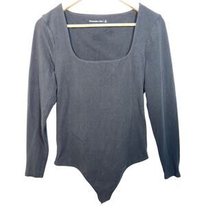 Abercrombie & Fitch Black Knit Cotton Square Neck Long Sleeve Bodysuit Womens XL